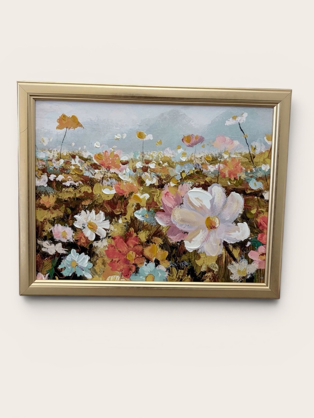 Floral Field Canvas Art - Pink, White & Gold Accents